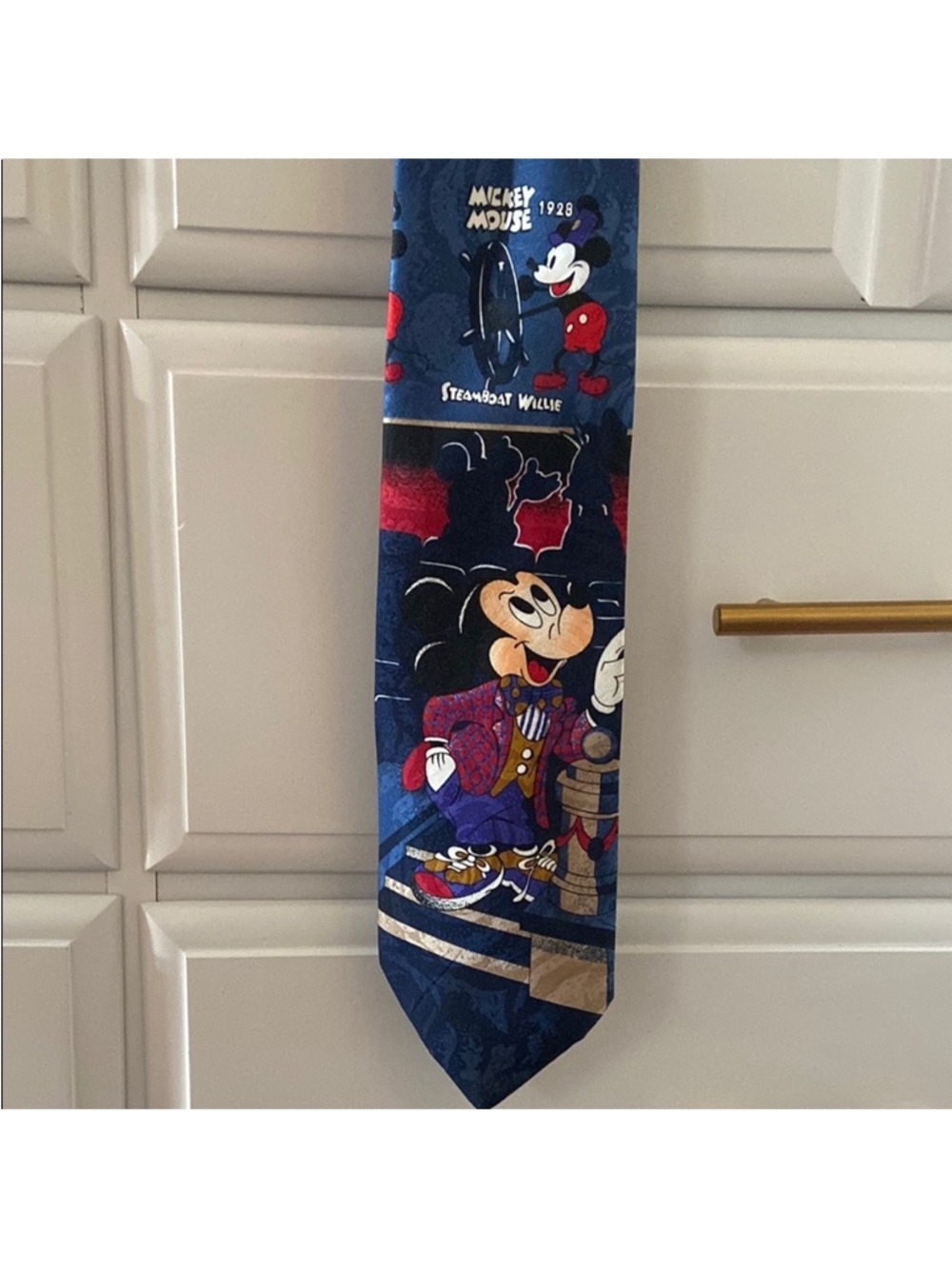 Disney Mickey Mouse Steamboat Willie Navy Blue Red Novelty Tie